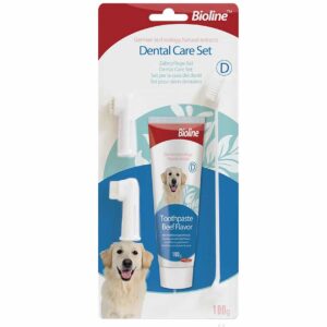 Bioline Kit Cepillos Perro + Pasta Dental Sabor Pollo, 100gr