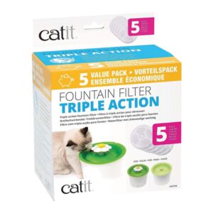 Catit Pack Filtros Triple Acción Fuente Bebedera, Pack 5Und
