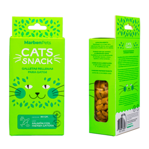 Cats Galletas Gato Rellenas Sabor Salmon y Catnip, 80g