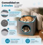 Casa Cama Para Gato 2 Niveles Refugio Acolchado - Imagen 4