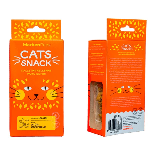 Cats Snack Galletas Rellenas Sabor Atun y Pollo  80gr - Imagen 1