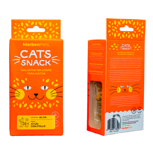 Cats Snack Galletas Rellenas Sabor Atun y Pollo  80gr - Imagen 1