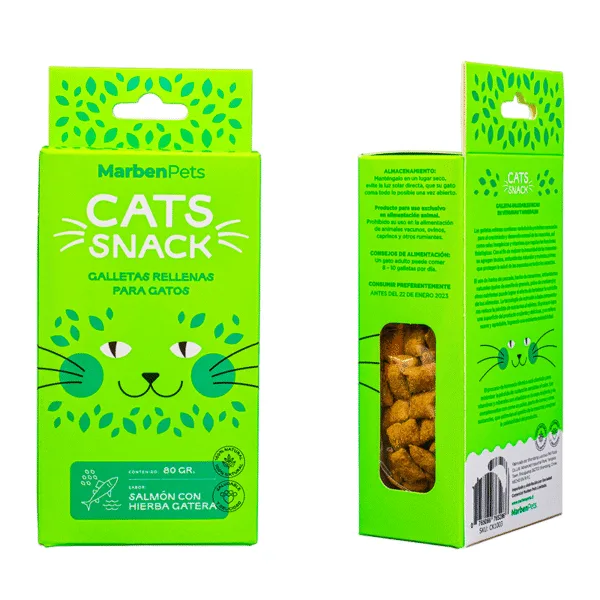 Cats Snack Galletas Rellenas Sabor Salmon y Hierba Gatera 80g - Imagen 1