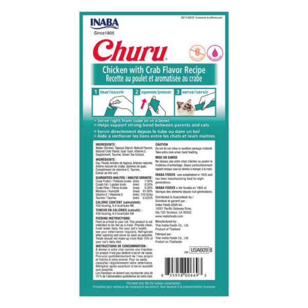 Inaba Churu Gato Sabor Pollo y Cangrejo 4 Tubos - Imagen 2