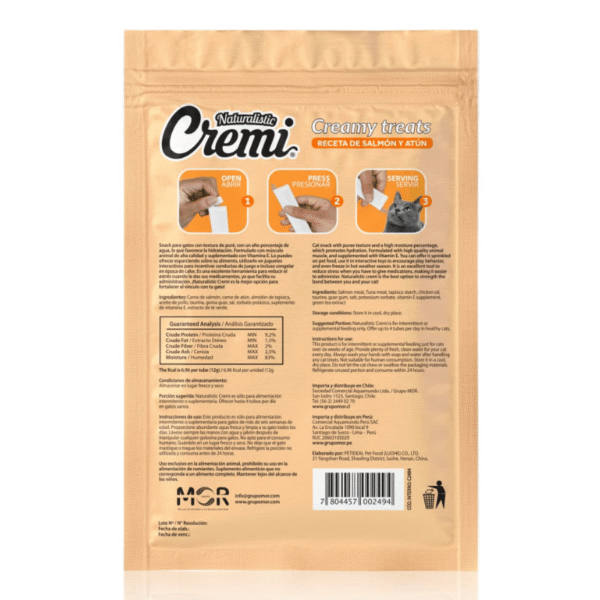 Naturalistic Cremi Gato Sabor Salmón y Atún 5 Tubos - Imagen 2